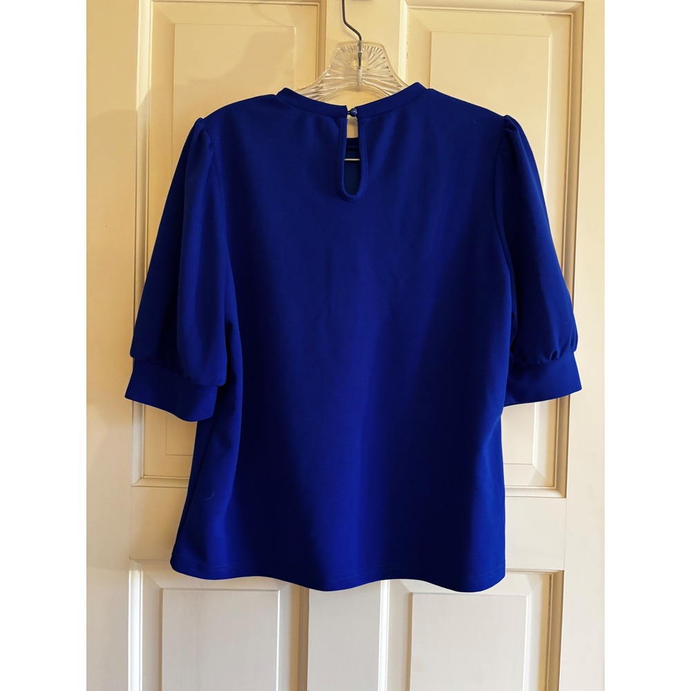 Unbranded Royal Blue Puff Sleeve Blouse Crew Neck Keyhole Back Size Medium